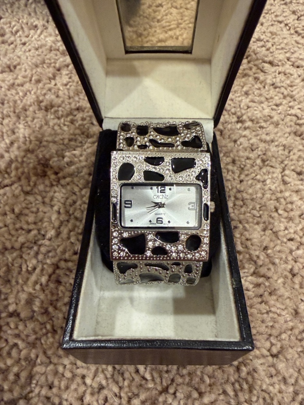 CACHE Black & Silver Crystal Cuff Watch